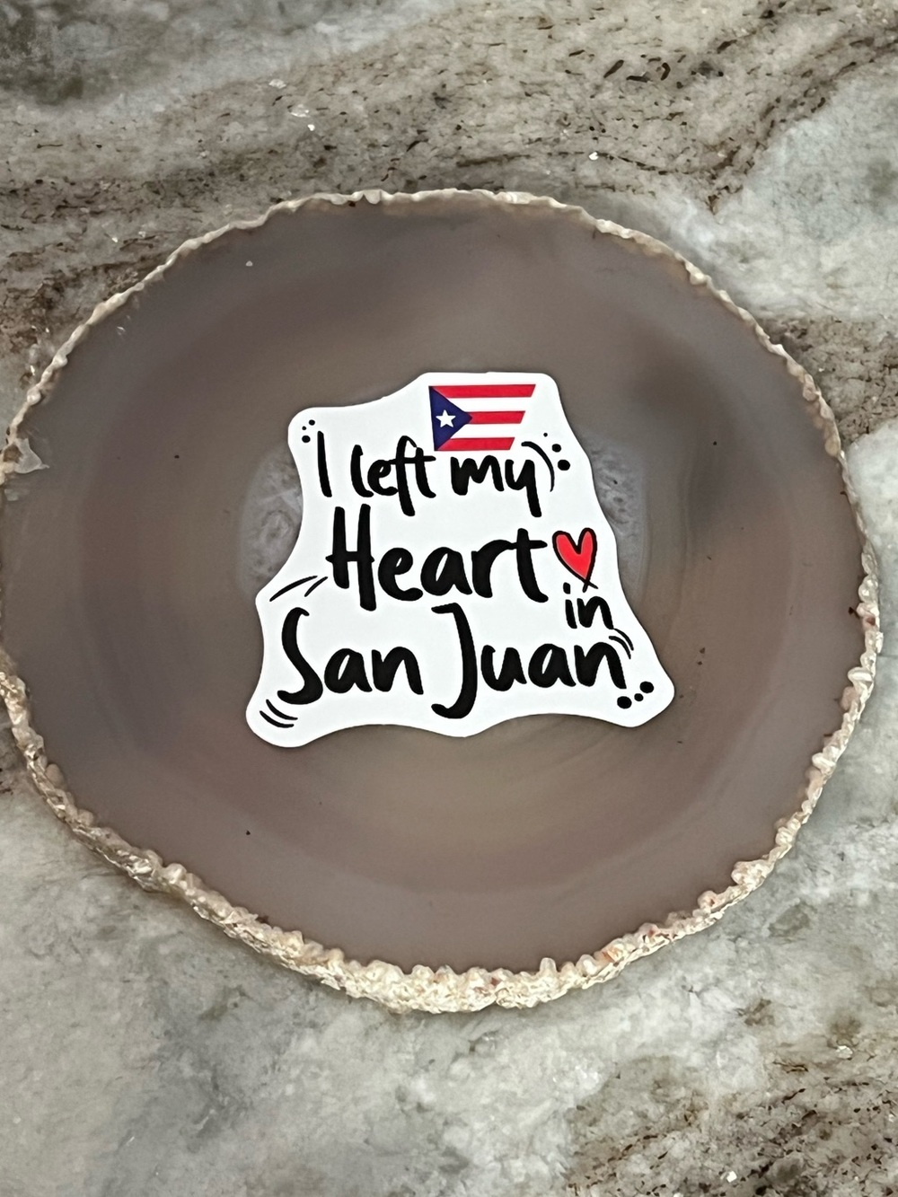 $5/10 Stickers- I Left My Heart in San Juan Sticker White with Red & Blue Accent
